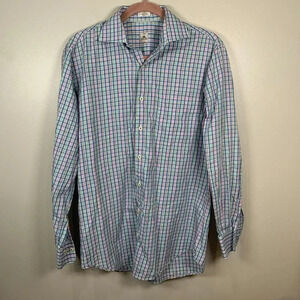 Peter Millar Plaid Button Down Up Shirt Mens Size Large Blue Pin Business Casual